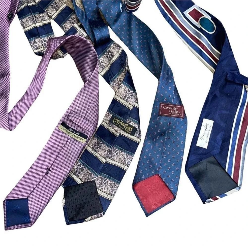 Men's designer Neck ties Blue and maroonish colorway LoS Bank & Cambridge